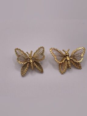 Vintage Monet Butterfly Set Brooch Pendant Gold Tone Filigree Pin